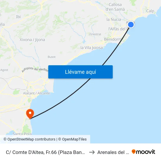 C/ Comte D'Altea, Fr.66 (Plaza Banderas) to Arenales del Sol map
