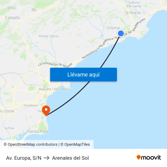 Av. Europa, S/N to Arenales del Sol map