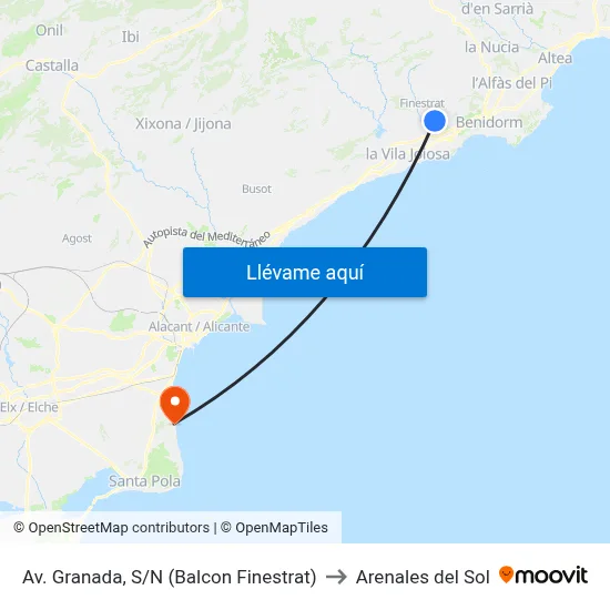 Av. Granada, S/N (Balcon Finestrat) to Arenales del Sol map