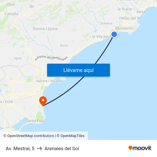 Av. Mestral, 5 to Arenales del Sol map