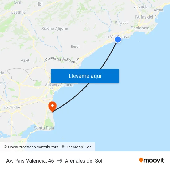 Av. País Valencià, 46 to Arenales del Sol map