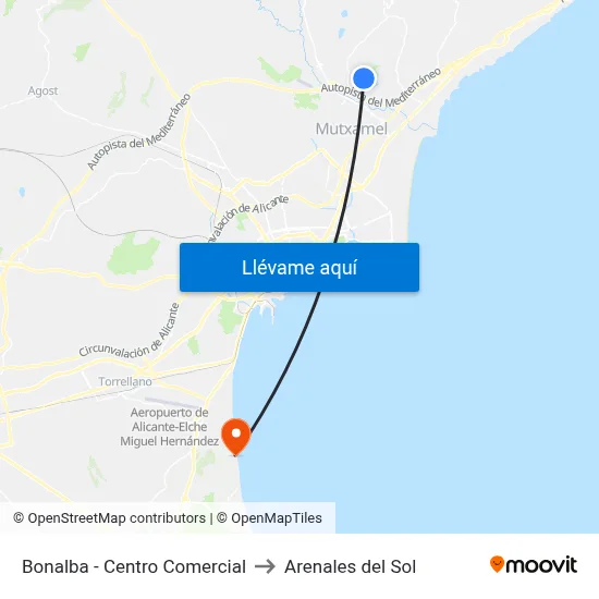 Bonalba - Centro Comercial to Arenales del Sol map