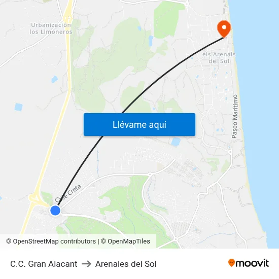 C.C. Gran Alacant to Arenales del Sol map