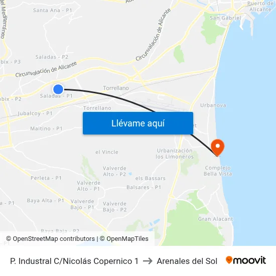 P. Industral C/Nicolás Copernico 1 to Arenales del Sol map