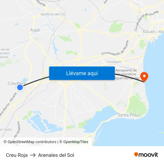 Creu Roja to Arenales del Sol map