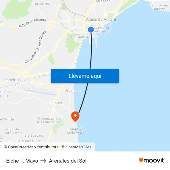 Elche-F. Mayo to Arenales del Sol map