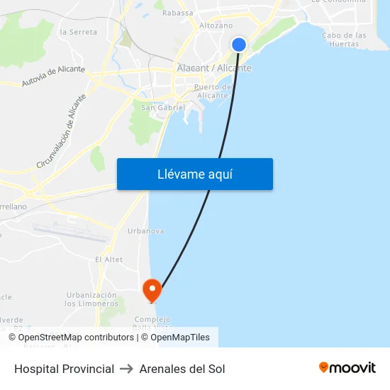 Hospital Provincial to Arenales del Sol map