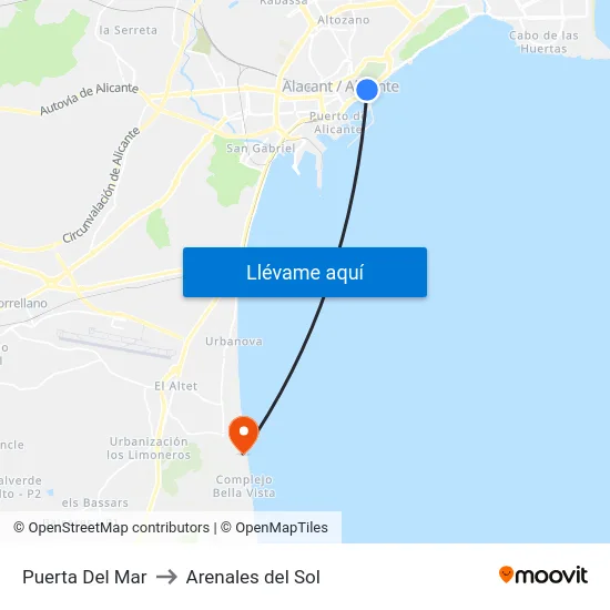 Puerta Del Mar to Arenales del Sol map