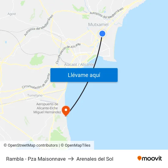 Rambla - Pza Maisonnave to Arenales del Sol map