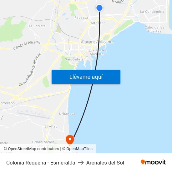 Colonia Requena - Esmeralda to Arenales del Sol map