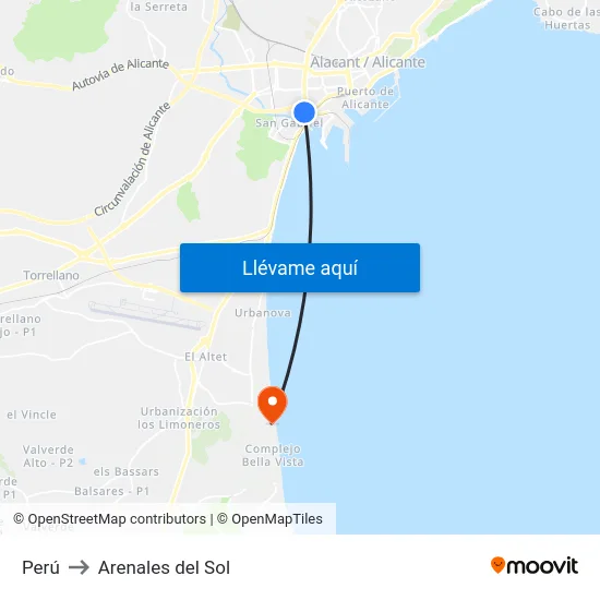 Perú to Arenales del Sol map