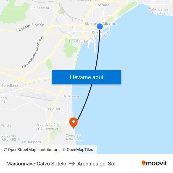 Maisonnave-Calvo Sotelo to Arenales del Sol map