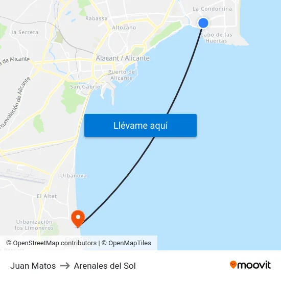 Juan Matos to Arenales del Sol map