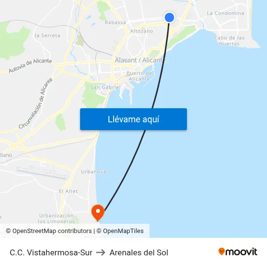 C.C. Vistahermosa-Sur to Arenales del Sol map