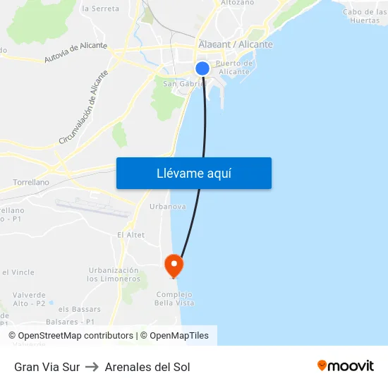 Gran Via Sur to Arenales del Sol map