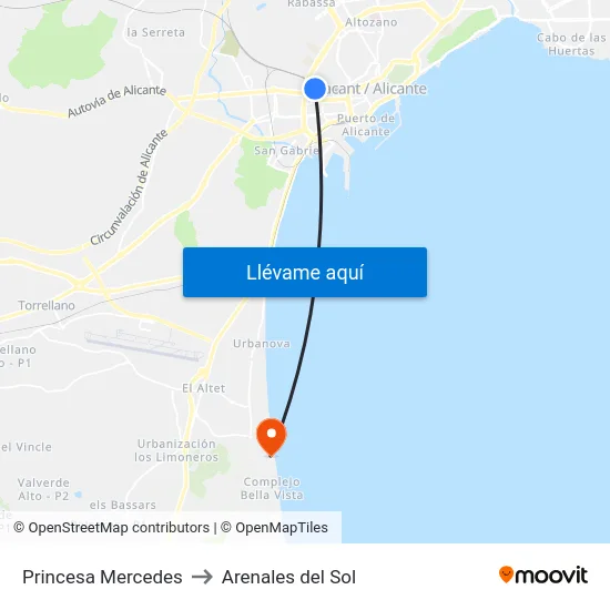 Princesa Mercedes to Arenales del Sol map