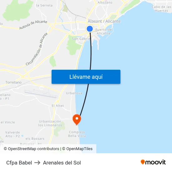 Cfpa Babel to Arenales del Sol map