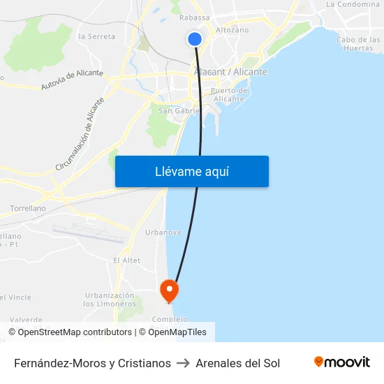Fernández-Moros y Cristianos to Arenales del Sol map