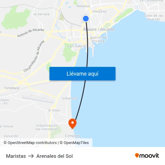 Maristas to Arenales del Sol map