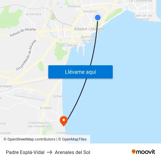 Padre Esplá-Vidal to Arenales del Sol map