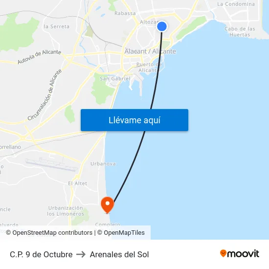 C.P. 9 de Octubre to Arenales del Sol map