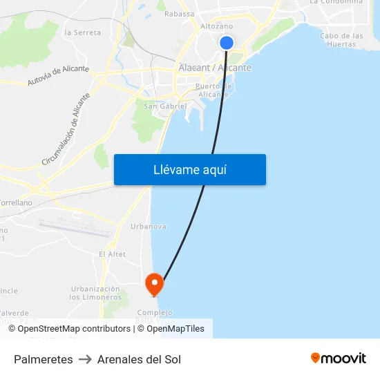 Palmeretes to Arenales del Sol map