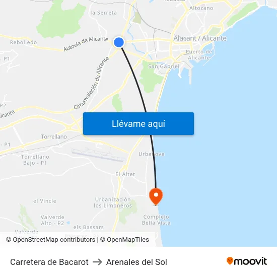 Carretera de Bacarot to Arenales del Sol map