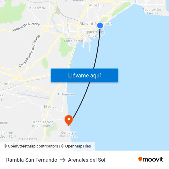 Rambla-San Fernando to Arenales del Sol map
