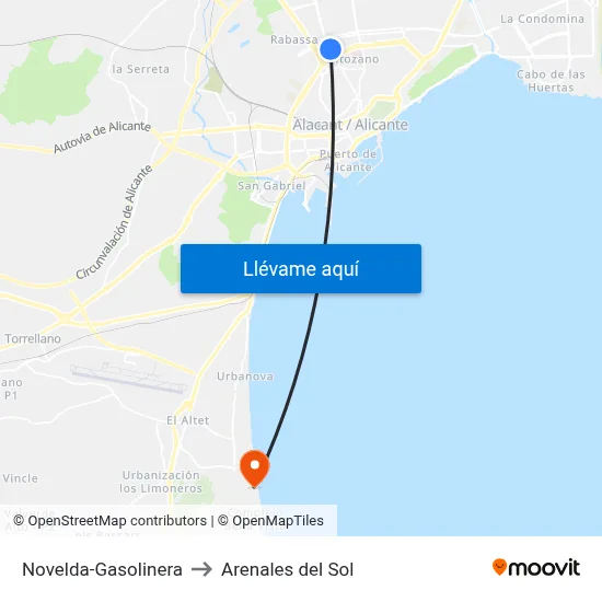 Novelda-Gasolinera to Arenales del Sol map