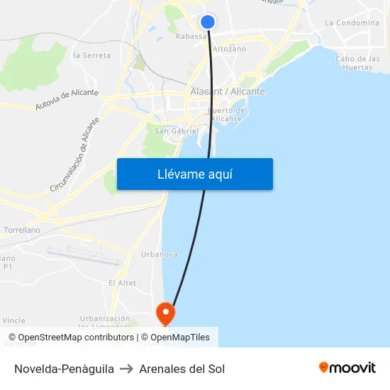 Novelda-Penàguila to Arenales del Sol map