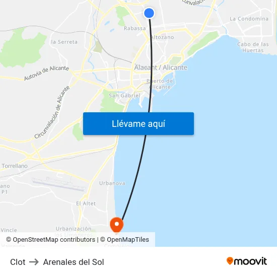 Clot to Arenales del Sol map