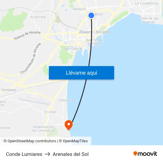 Conde Lumiares to Arenales del Sol map