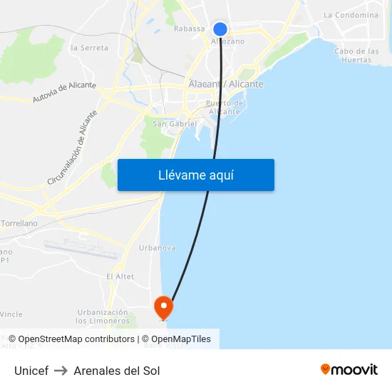 Unicef to Arenales del Sol map