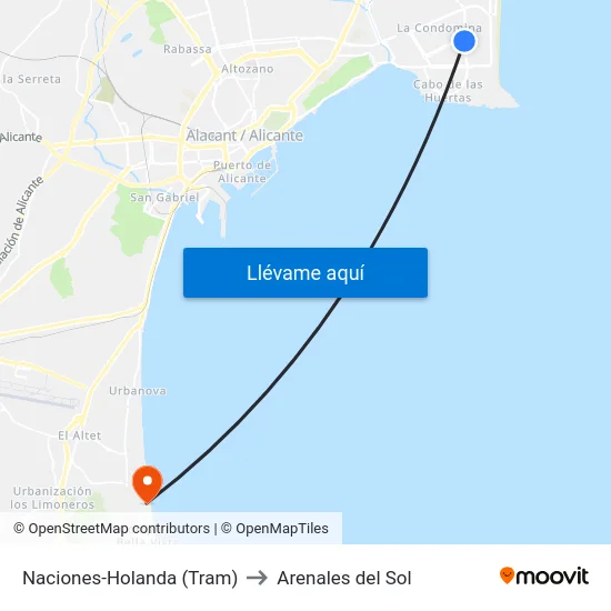 Naciones-Holanda (Tram) to Arenales del Sol map