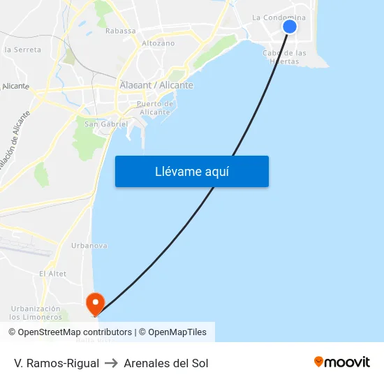 V. Ramos-Rigual to Arenales del Sol map