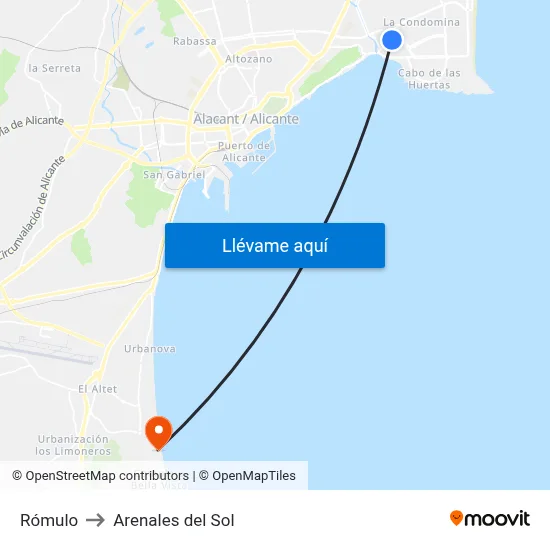 Rómulo to Arenales del Sol map