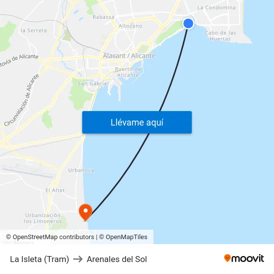 La Isleta (Tram) to Arenales del Sol map