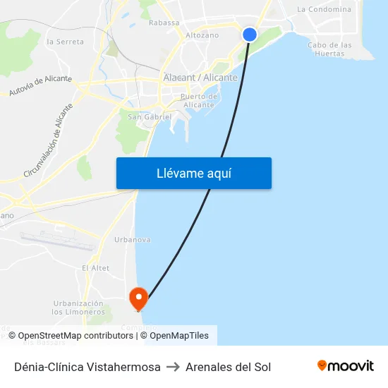 Dénia-Clínica Vistahermosa to Arenales del Sol map