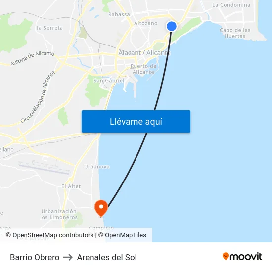 Barrio Obrero to Arenales del Sol map