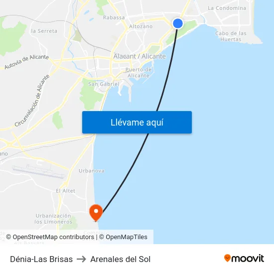 Dénia-Las Brisas to Arenales del Sol map