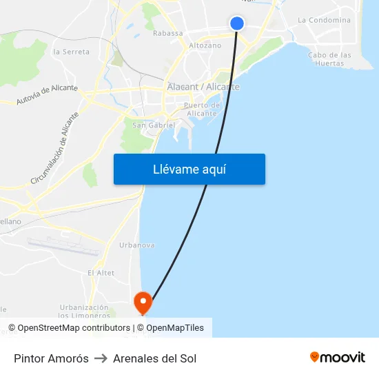 Pintor Amorós to Arenales del Sol map