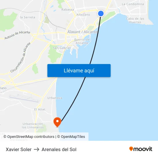 Xavier Soler to Arenales del Sol map