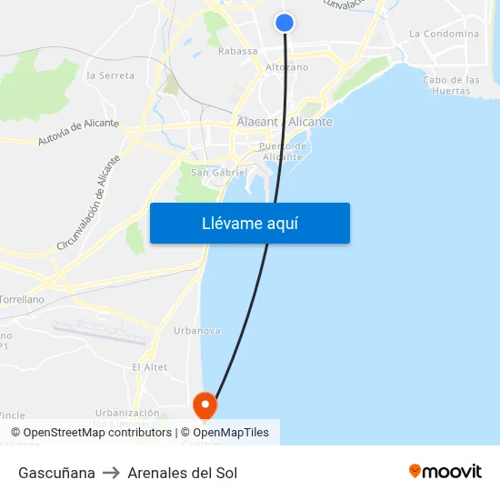 Gascuñana to Arenales del Sol map