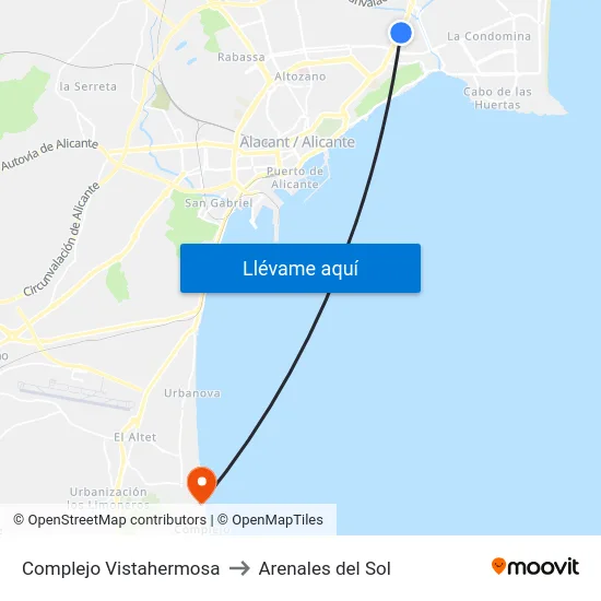 Complejo Vistahermosa to Arenales del Sol map