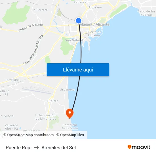 Puente Rojo to Arenales del Sol map