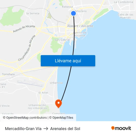 Mercadillo-Gran Vía to Arenales del Sol map