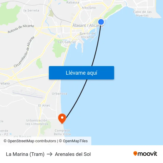 La Marina (Tram) to Arenales del Sol map