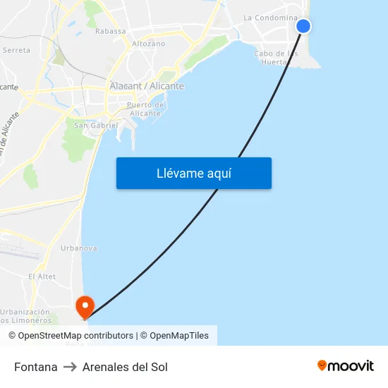 Fontana to Arenales del Sol map