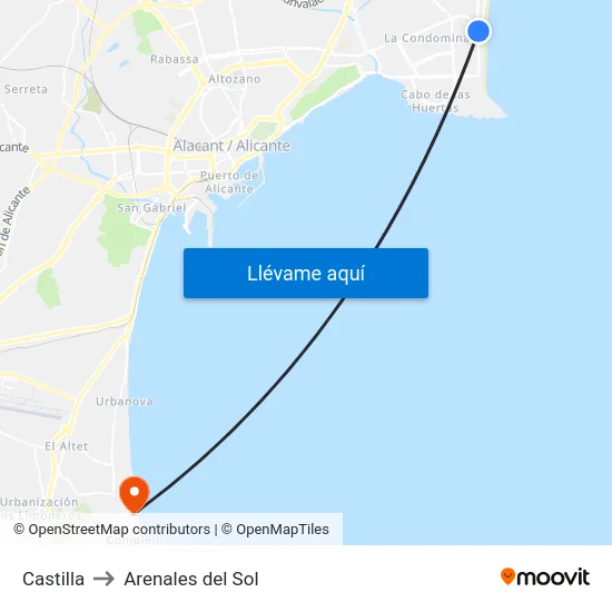 Castilla to Arenales del Sol map