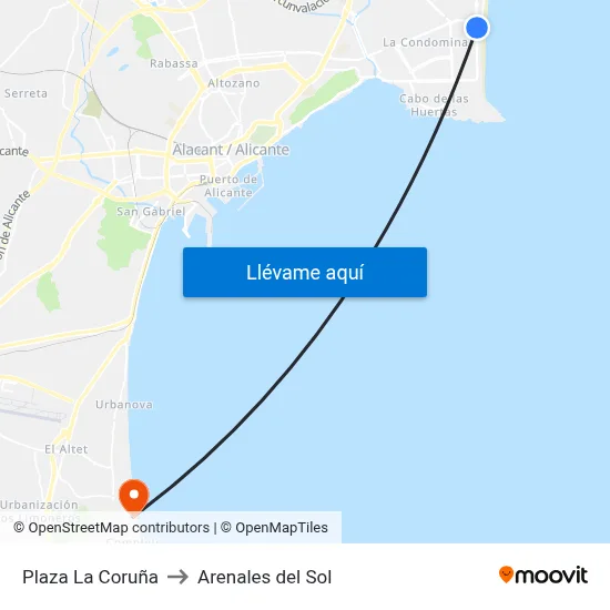 Plaza La Coruña to Arenales del Sol map